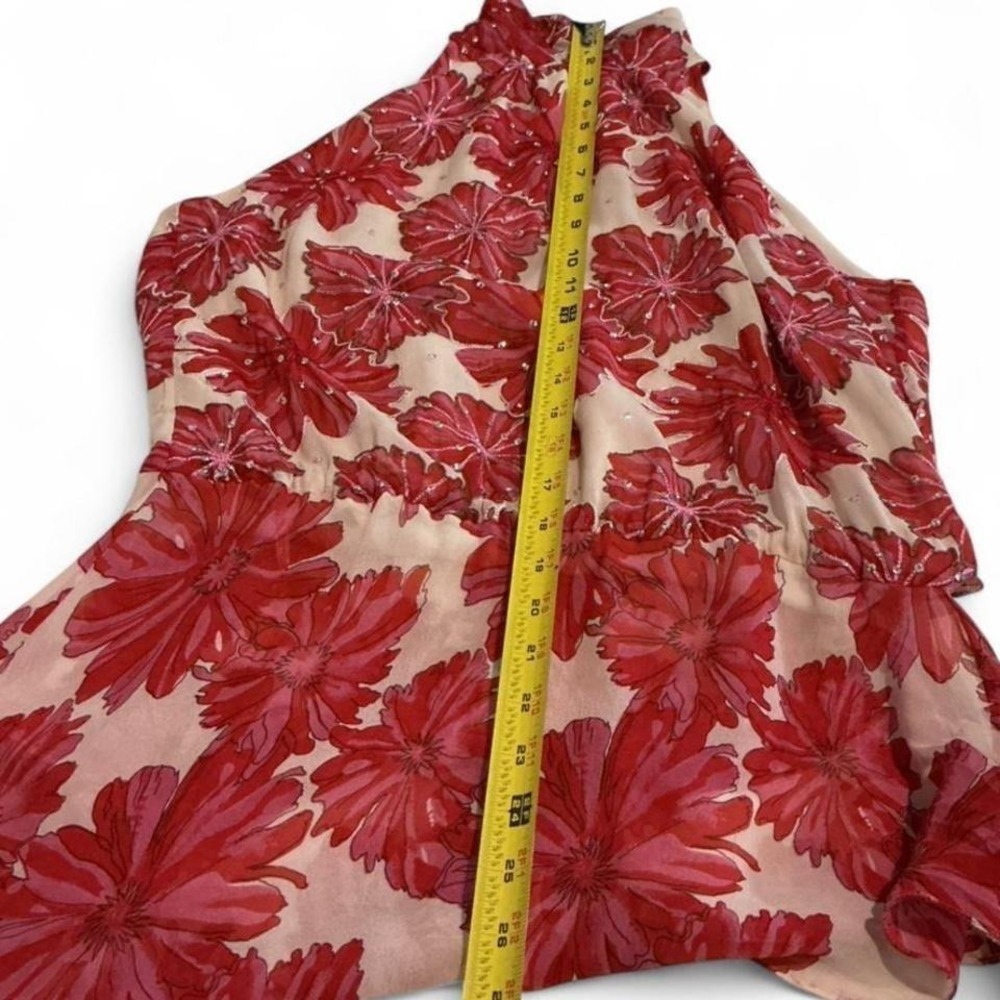 Chetta B Silk Floral Halter Top Size 14 Red Pink Sequin Embellished Asymmetrical - Picture 5 of 8